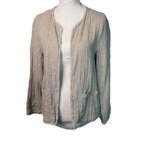 Tahari linen cotton gauze open jacket